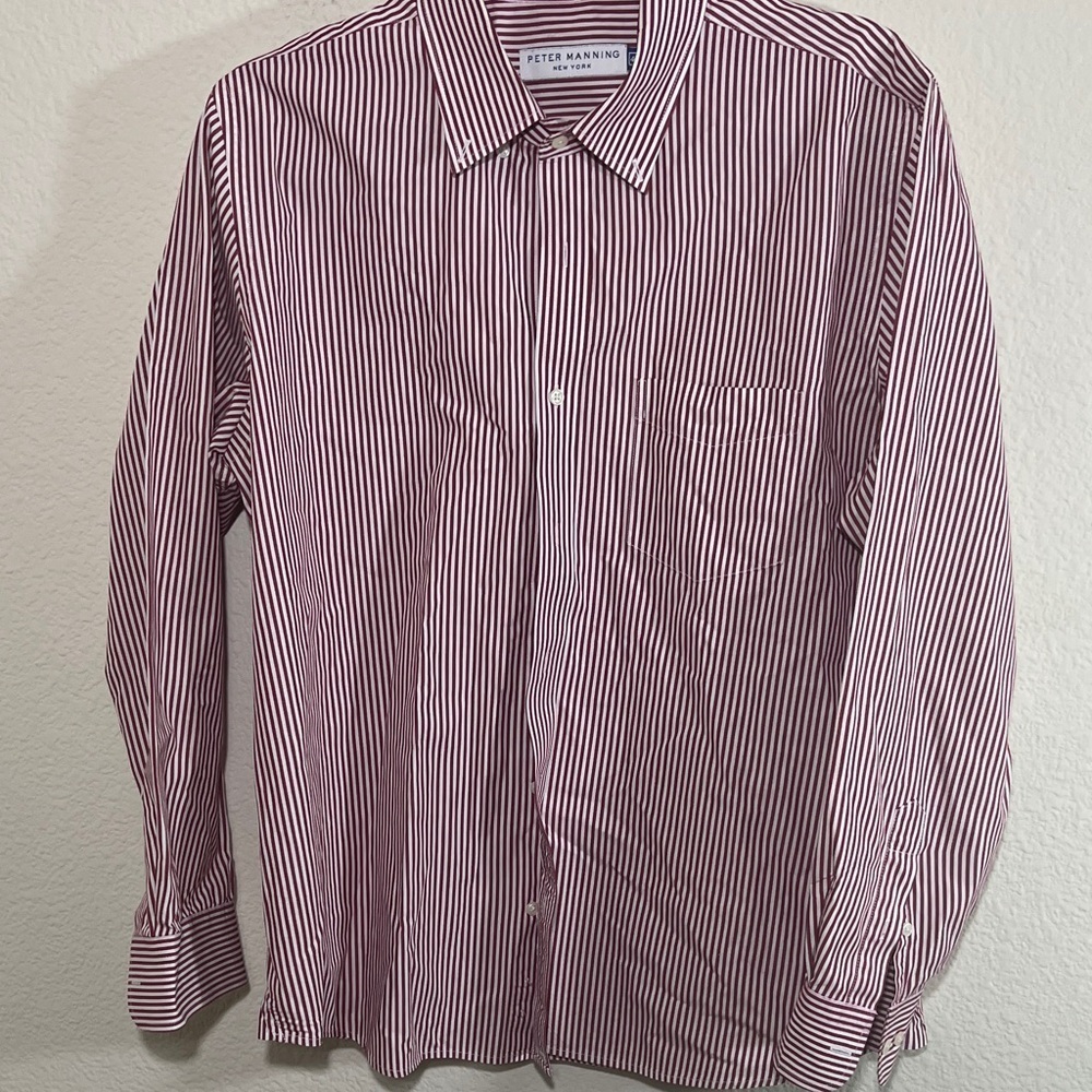 Peter Manning NYC men's long-sleeve Easy Care Dress Shirt Red white Stripe - Picture 5 of 8
